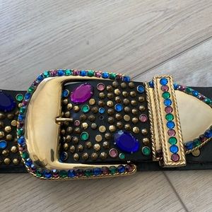 Michael Morrison Belt.  Black Leather.  3” x 37”   Closures 24” - 30”. INTACT !